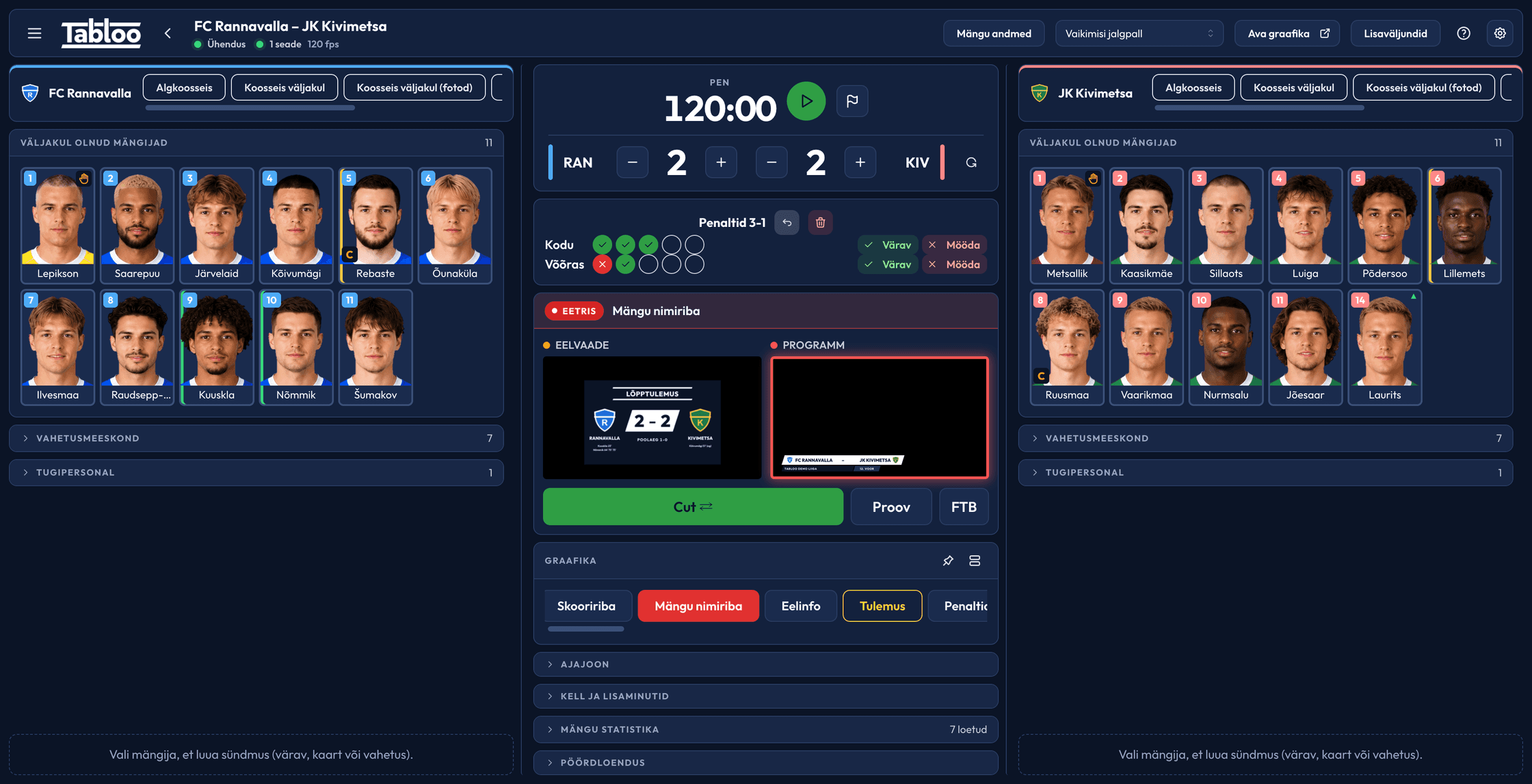 Tabloo control panel in a browser